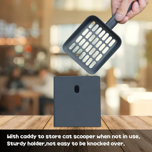 Tookincmo Cat Litter Scooper With Caddy, Cat Scooper With Holder, With Container To Store Cat Scooper, Durable Abs Mater