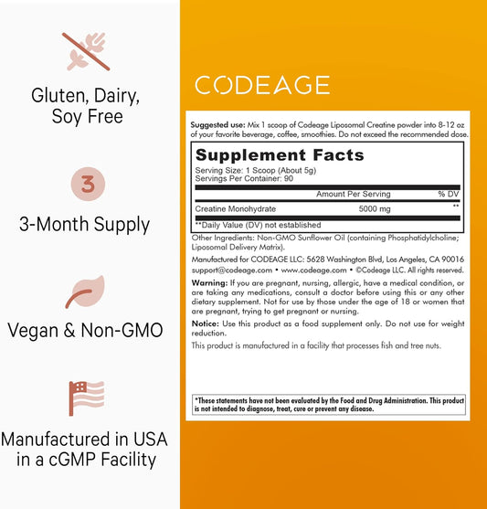 Codeage Liposomal Creatine Monohydrate Powder Supplement, Pure Creatin