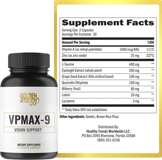Golden After 50 Vpmax-9 - Vision Support Supplement - 60 Gelatin Capsu