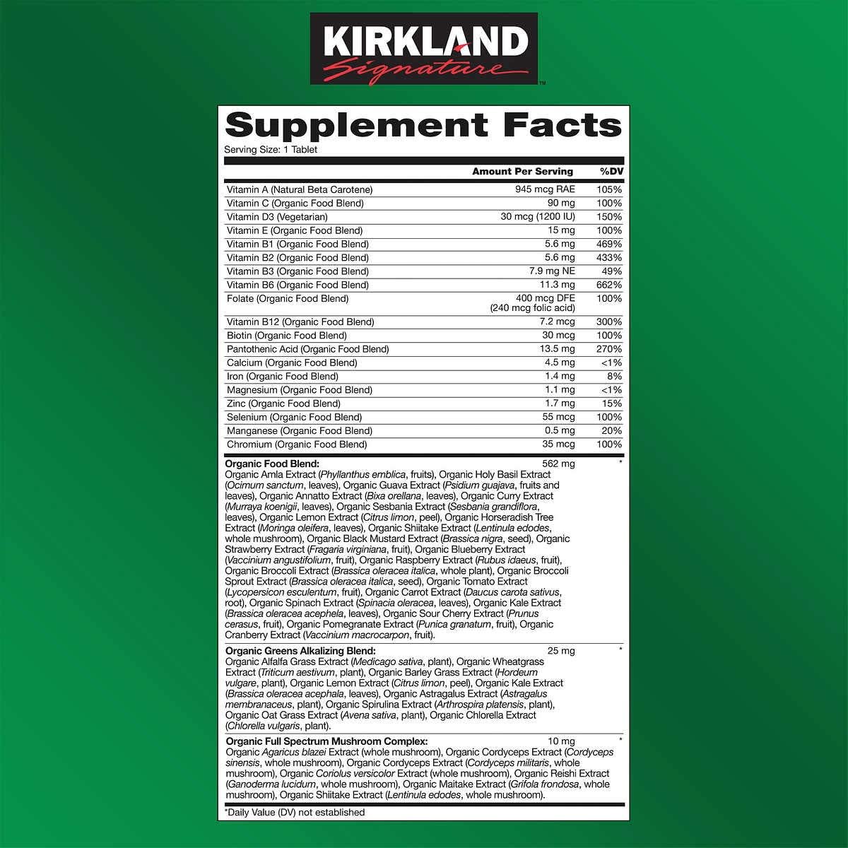 Kirkland Signature USDA Organic Multivitamin, 80 Coated Tab
