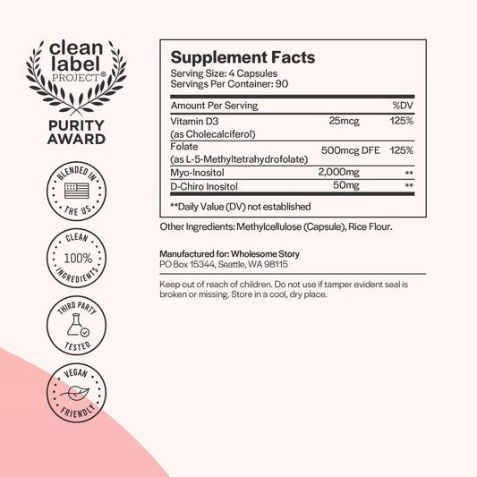 Myo-Inositol & D-Chiro Inositol Capsules With Mthf, Folate, Vitamin D|