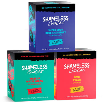 Shameless Low Carb Keto Gummy Bundle - Blue Raspberry, Watermelon And Sour Peach Gluten Free Candy