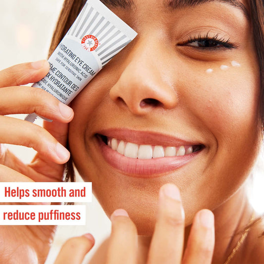 First Aid Beauty Hydrating Eye Cream With Hyaluronic Acid – Helps Reduce Puffiness and Hydrate, Smooths Fine Lines & Wrinkles – 0.5
