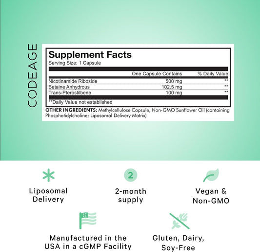 Codeage Liposomal Nicotinamide Riboside Supplement 500Mg Nr+ - Betaine