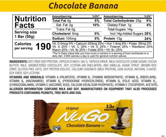 Nugo Protein Bar, Chocolate Banana, 13G Protein, Gluten Free, 15 Count1.8 Pounds