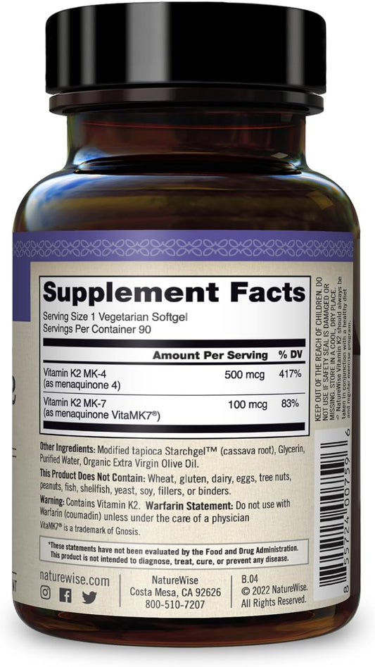 Naturewise Vitamin K2 With Mk4 And Vitamk7 Menaqui-7 For Strong Bones,