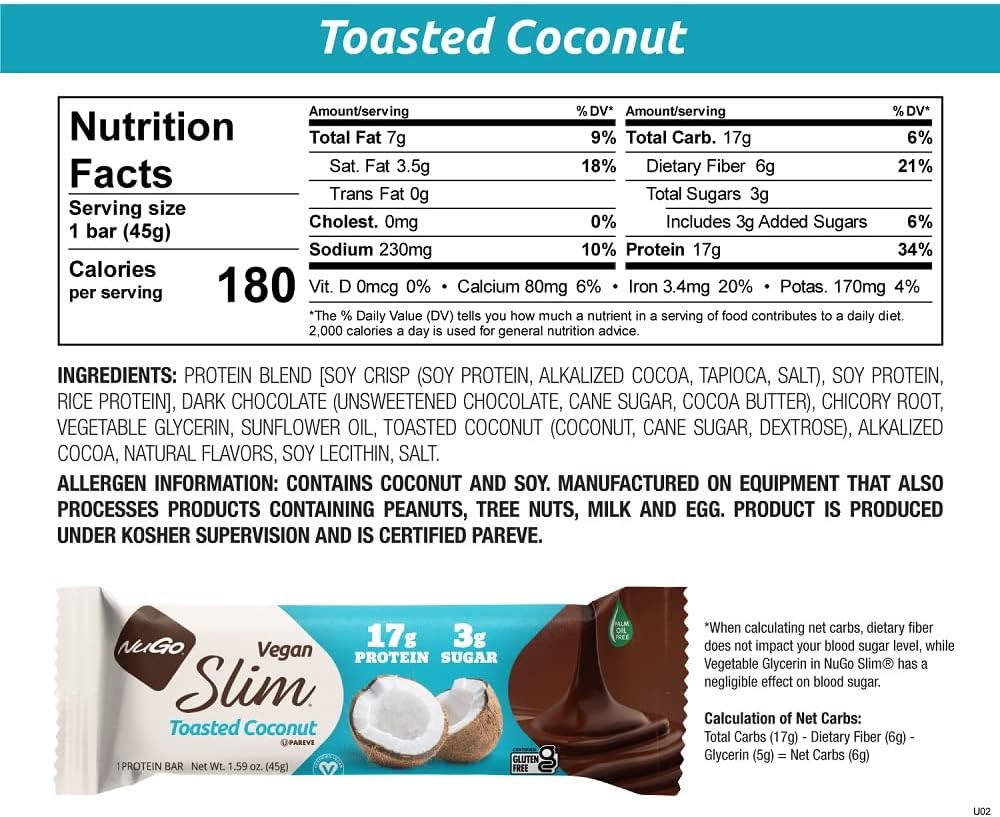 NuGo Slim 24ct Vegan Variety - Crunchy Peanut Butter 12 bars & Toasted