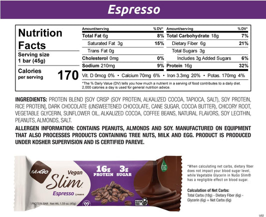Nugo Slim 12Ct Variety 16-17G Protein, 3G Sugar, High Fiber, Low Net C1.5 Pounds