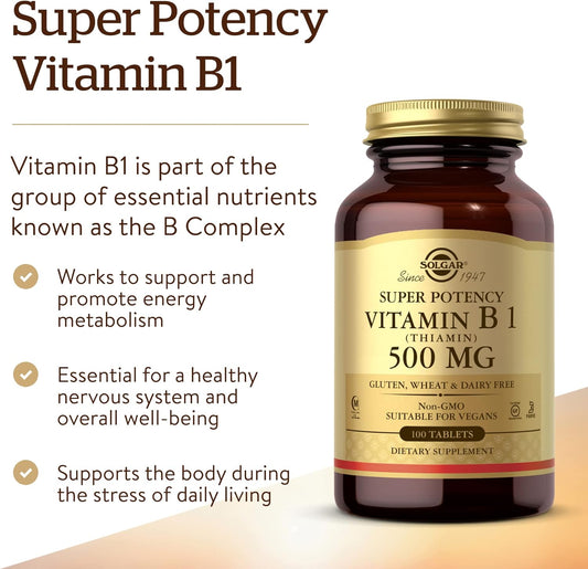 Solgar Vitamin B1 (Thiamin) 500 Mg, 100 Tablets - Energy Metabolism, H