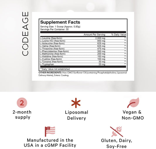 Codeage Multi Amino+ Bcaa Powder Supplement - Eaa Supplement All 9 Ess