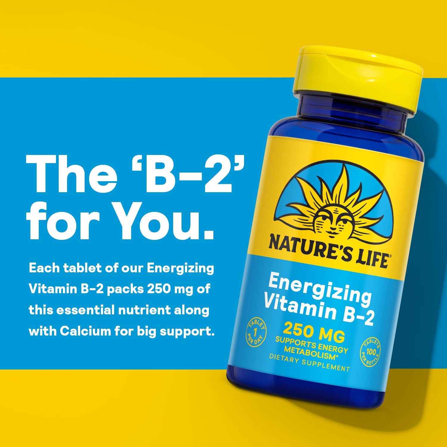 Nature's Life Vitamin B-2 250 mg - Vitamin B2 Energy Pills for Metabol