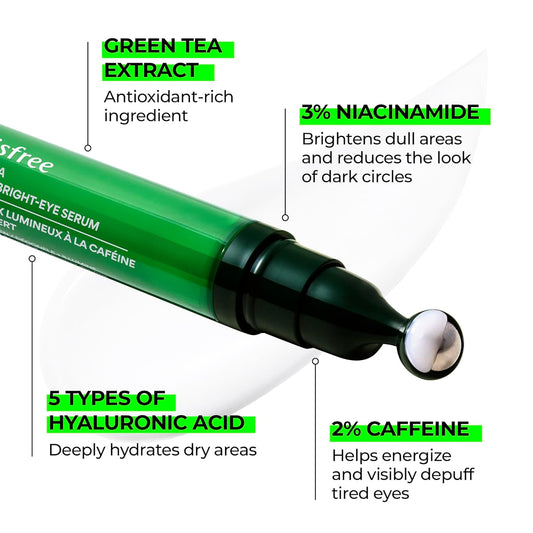 Innisfree Green Tea Caffeine Bright-Eye Serum: Nourish, Soothe, Hydrate, And Support Skin Barrier