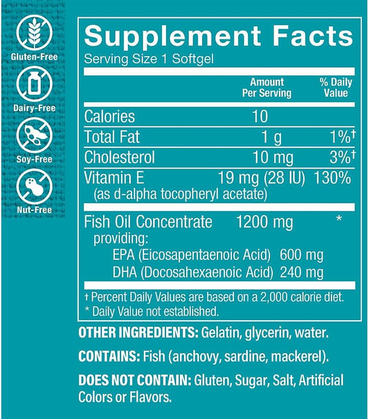 The Vitamin Shoppe Omega 3 Fish Oil 1100mg, EPA 600mg & DHA 240mg, Pur