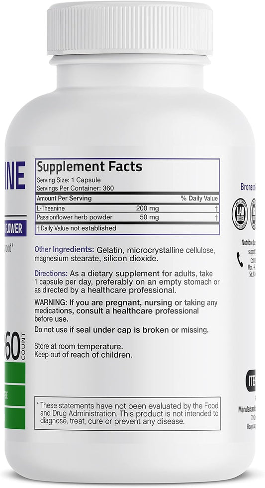 Bronson L-Theanine 200Mg (Double-Strength) With Passion Flower Herb, N