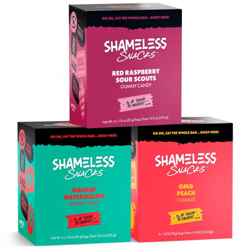 Shameless Low Carb Keto Gummy Bundle - Red Raspberry, Watermelon And Sour Peach Gluten Free Candy