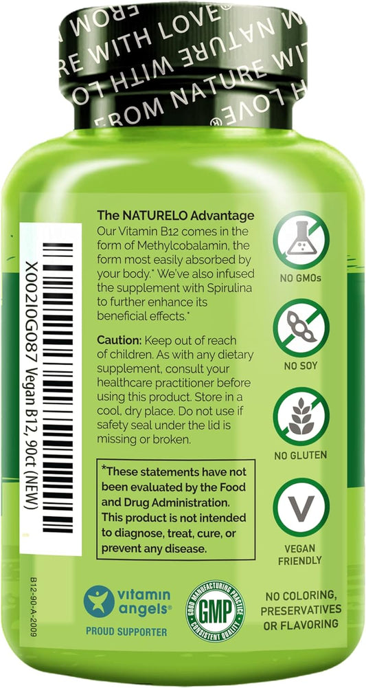 Naturelo Vegan B12 - Methyl B12 With Organic Spirulina - High Potency