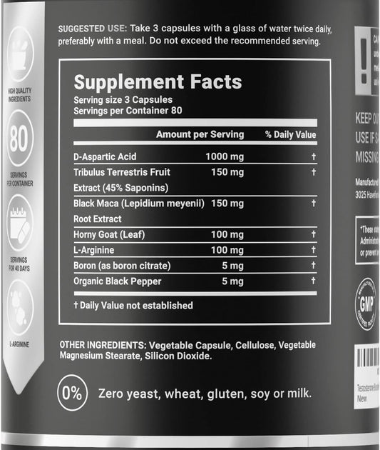 Testosterone Booster For Men - Mens Testo B Life 240 Capsules - Ultimate Male Performance Enhancement Supplement - Boost