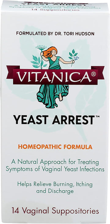Vitanica Yeast Arrest, Homeopathic Vaginal Suppositories, For Yeast Infection Symptoms, Relieves Burning, Itching & Discharge, With Boric Acid, Tea Tree Oil & Probiotics, Vegan