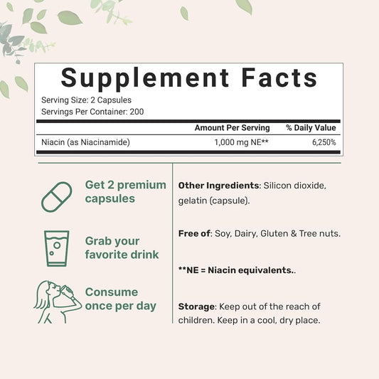 Micro Ingredients Vitamin B3 Nicotinamide 1,000Mg Per Serving, 400 Cap