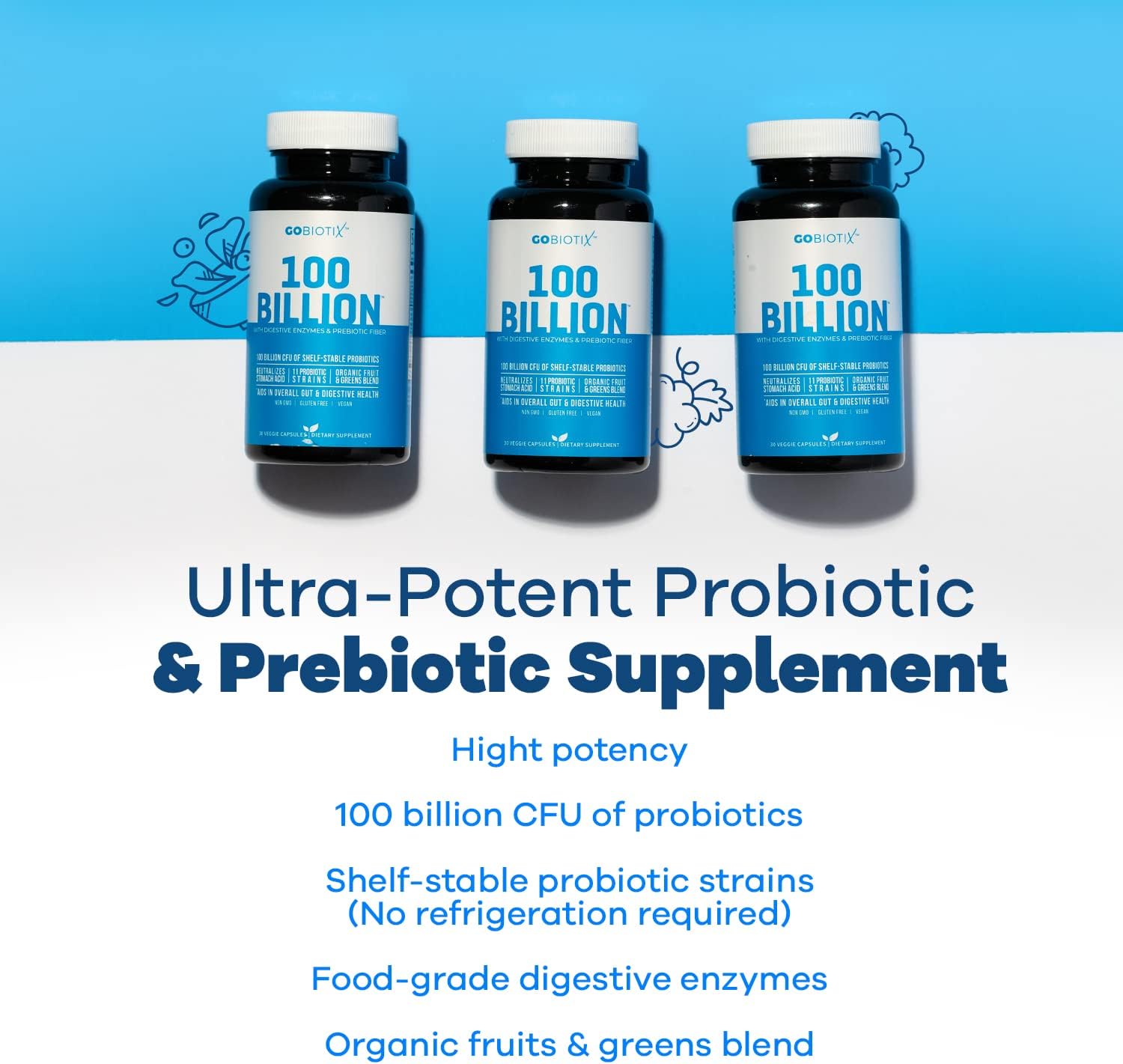 100 Billion - Probiotics and Prebiotics Supplement Pills - Digestive E