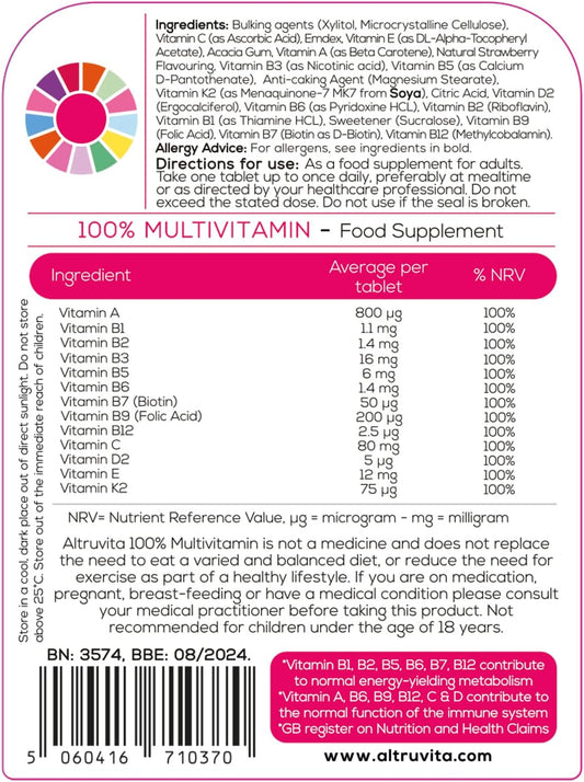 Altruvita 100% Multivitamin - 100% Of Your Daily Needs For Energy Rele80 Grams