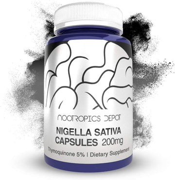 Nootropics Depot Nigella Sativa Extract Capsules | 200mg | 60 Count | Minimum 5% Thymoquinone Content | Black Seed Oil E