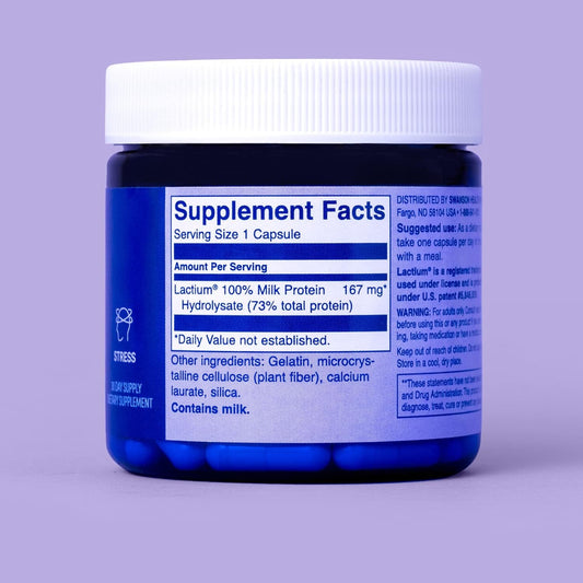 Swanson Wio Daily Dose Of De-Stress Stress Support, Relaxation, Feel Calmer, Rest Better, Less Stress, Lactium Milk Protein Peptide, Adaptogen, Mental Wellness, 30 Capsules (30-Day Supply)