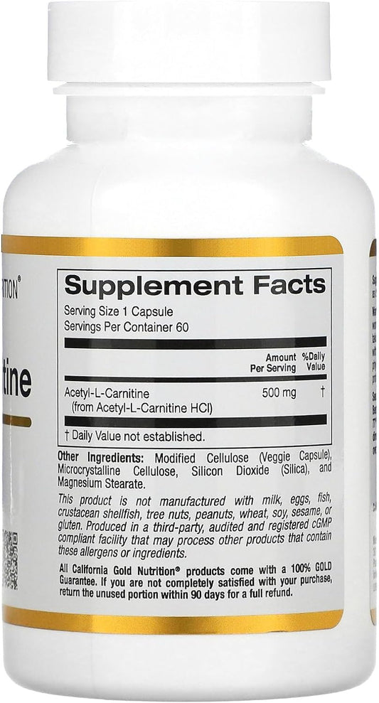 Acetyl-L-Carnitine, 500 Mg, 60 Veggie Capsules, California Gold Nutrit