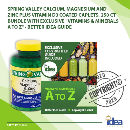 Spring Valley Calcium, Magnesium And Zinc Plus Vitamin D3 Coated Caplets, 250 Ct Bundle With Exclusive "Vitamins & Miner