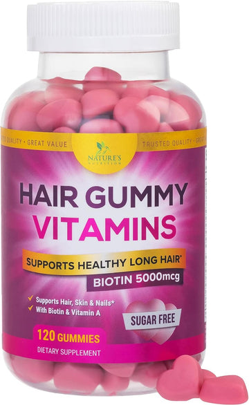 Sugar Free Hair Vitamins Gummies With Biotin 5000 Mcg, Vitamin A, B12,
