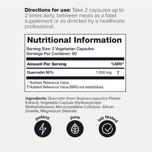 Ultra High Purity Quercetin Capsules - 95%+ Highly Purified And Bioava1 Grams