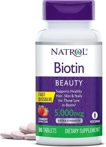 Natrol Beauty Biotin 5000Mcg, Dietary Supplement For Healthy Hair, Ski