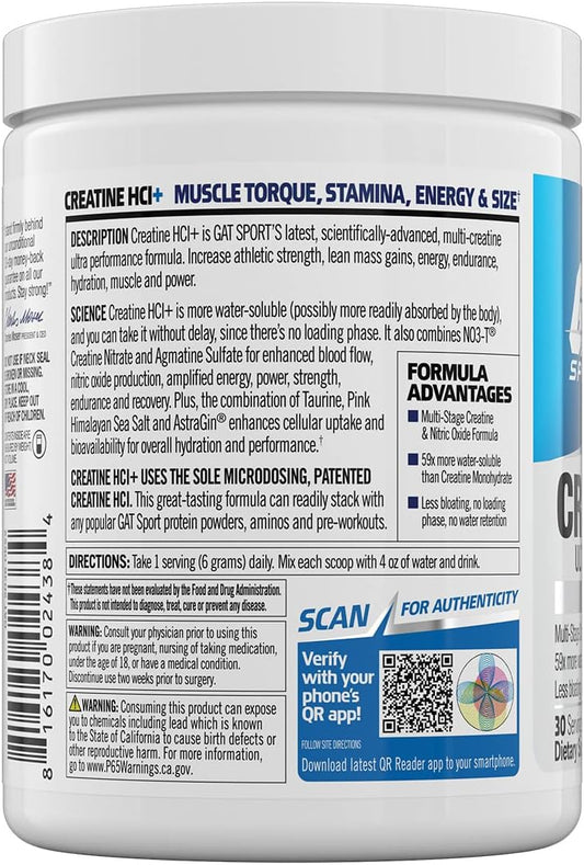 Gat Sport Creatine Hci+, N03-T Nitrate Matrix, 30 Servings (Blue Rasp