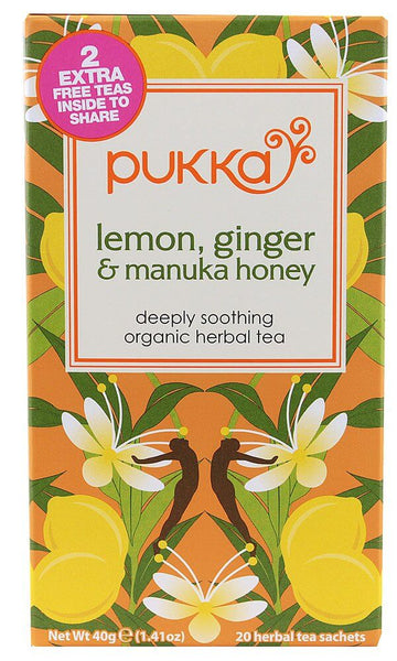 (2 Pack) - Pukka Herbs - Lemon Ginger Manuka Honey Tea | 20 Sachet | 2 Pack Bundle