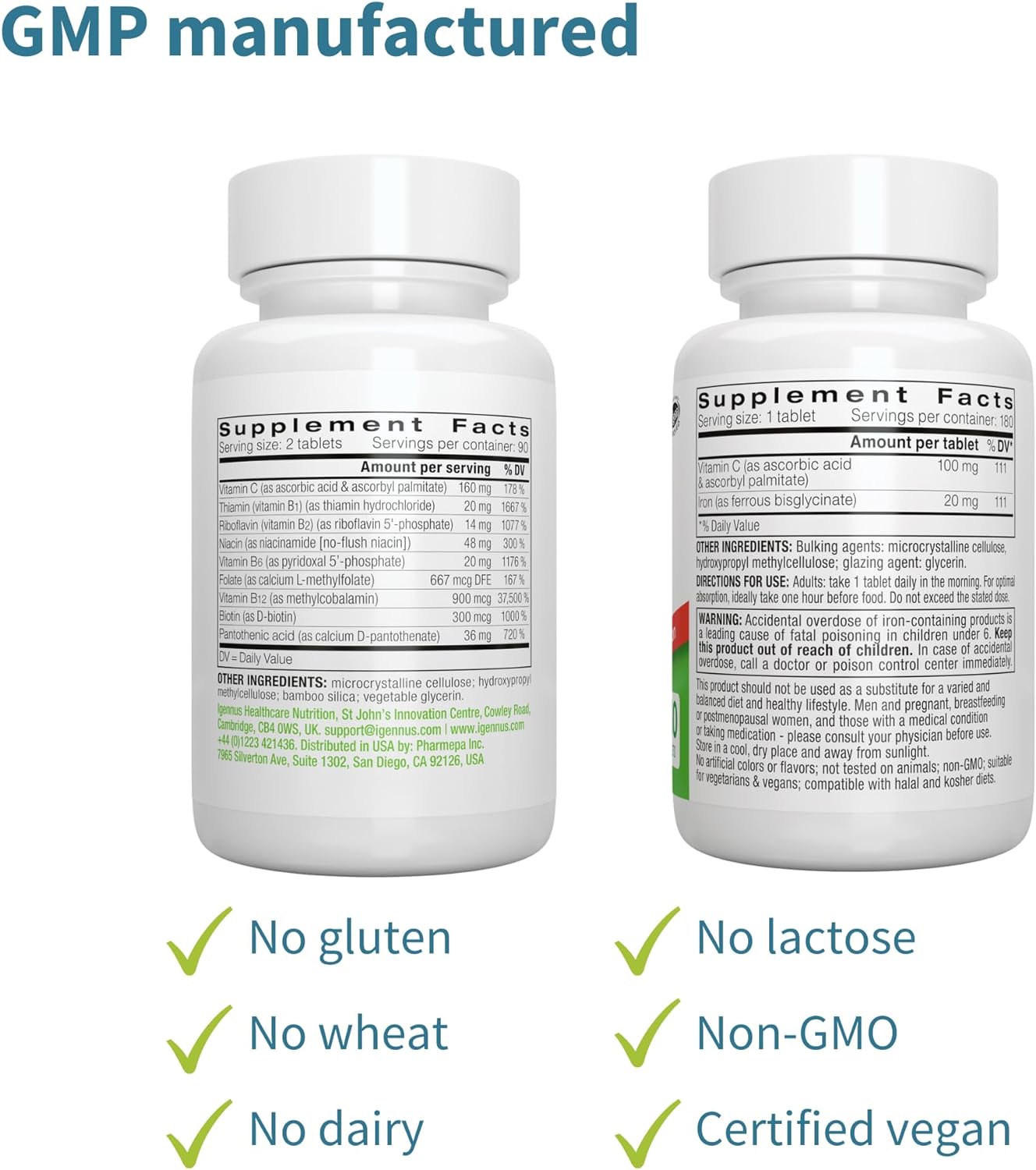 Super B-Complex & High Absorption Iron Bisglycinate 20mg with Vitamin