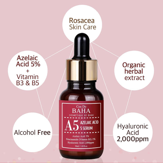 Azelaic Acid 5% Facial Serum With Niacinamide - Fast Rosacea Skin Care Product + Reduce Cystic Acne Scar + Redness Relief Face + Pimple Pigmentation Blackhead, 1   (30) (5% Azelaic Acid)