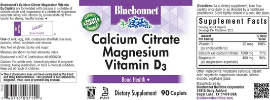 Bluebonnet Nutrition Calcium Citrate Magnesium Plus Vitamin D3 Caplets, Bone Health & Muscle Relaxation, Non Gmo, Gluten, Soy & Milk Free, Kosher, White