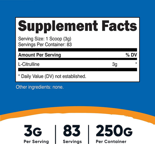 Nutricost Pure L-Citrulline (Base) Powder 250 Grams