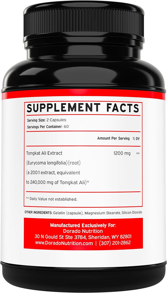 240,000X Strength Tongkat Ali Extract For Men 200 To 1 (Longjack) Eurycoma Longifolia, 1200Mg Per Serving (120 Capsules)
