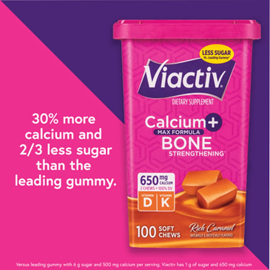 Viactiv Calcium +Vitamin D3 Supplement Soft Chews, Caramel- Calcium Dietary Supplement For Bone Health