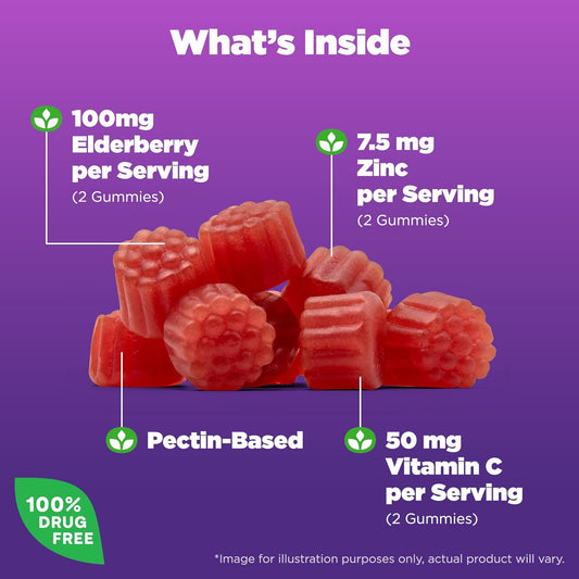 Natrol Elderberry Gummies, With Vitamin C And Zinc, Supplement For Imm