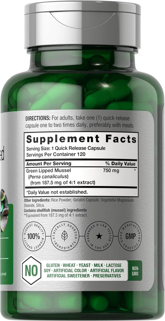 Green Lipped Mussel | 750 Mg | 120 Capsules | From New Zealand | Premi