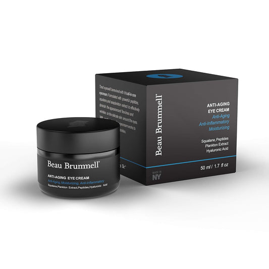Beau Brummell For Men Anti-aging Eye Cream | Moisturizing Lotion Works on Wrinkles, Fine Lines, Dark Circles, Puffiness, Bags | Powered With Hyaluronic Acid, Squalane, Caffeine | Fragrance-Free 1.7  | Made in USA