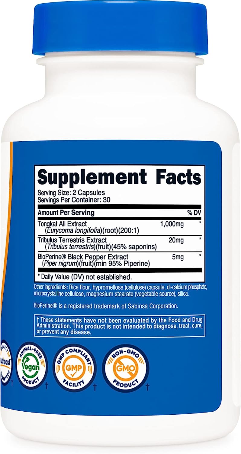 Nutricost Tongkat Ali 1,000mg 60 Capsules - with Tribulus T