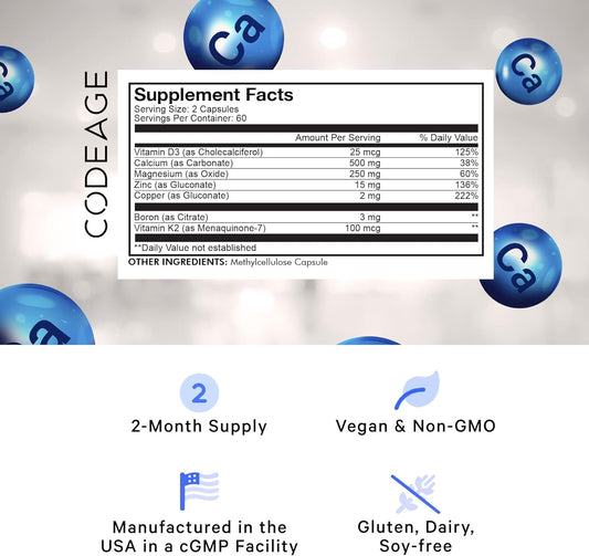 Codeage Calcium 500Mg Supplement + Magnesium Zinc Copper Boron - Eleme