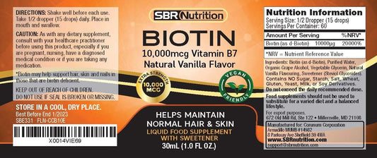 Max Absorption Biotin Liquid Drops, 10000Mcg Of Biotin Per Serving, 60