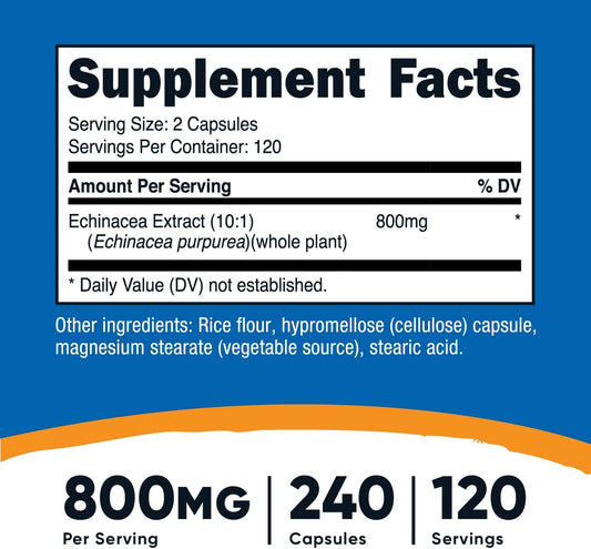 Nutricost Echinacea 800Mg, 240 Capsules - Vegetarian Caps, Non Gmo, Gl