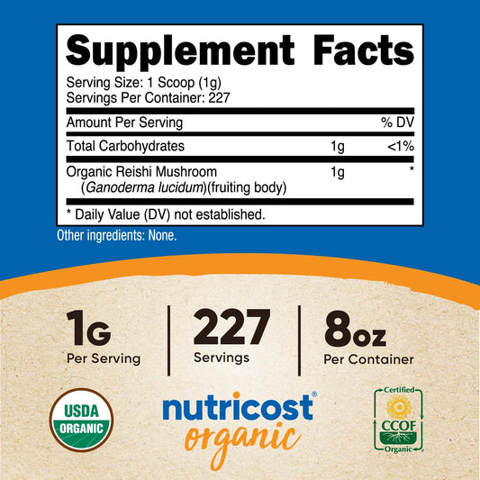 Nutricost Organic Reishi Mushroom Powder 0.5Lb (8Oz) - Usda Certified