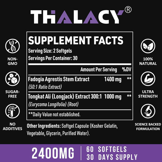 Thalacy 2400Mg Fadogia Agrestis Tongkat Ali Supplement - Fadogia Agrestis 1400Mg & Tongkat Ali 1000Mg Ultra Blend, Maxim