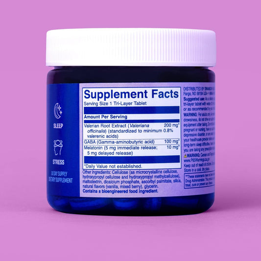 Swanson Wio Calm Sleep Waves Calmly Fall Asleep, Less Stress, Mental Wellness With Melatonin, Valerian Root, Gaba, Gluten Free, Vegan -  Bottle, 30 Tri-Layer Tablets (30-Day Supply)